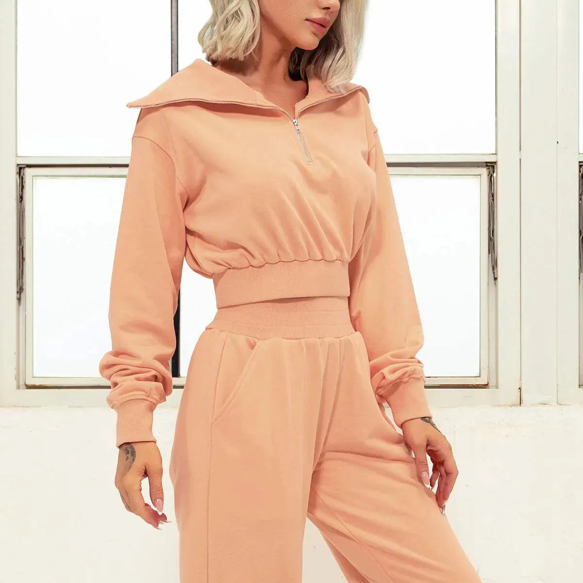 Fashion Zipper Wide Neck Long Sleeve Sweater Women's Sports - Bellarte Enchanté Fashion Zipper Wide Neck Long Sleeve Sweater Women's Sports